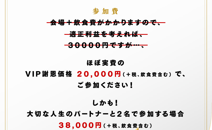 参加費　VIP謝恩価格20,000円